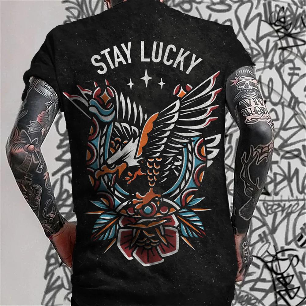 Men's Retro Tattoo Style T-shirt Trend 3D Printing Street Short Sleeved Hip-hop Punk Style Men's T-shirt Oversized Mens Clothing