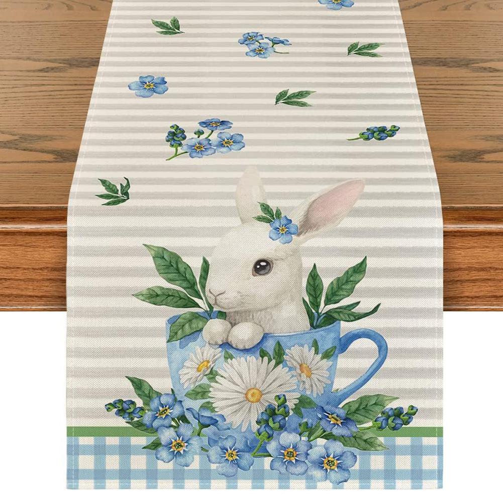 Paasvakantie Tafelkleed Rechthoekig 12.8x71.3/89.7 Inch Feest Tafeldecor Decoratief Konijn Bloemen Tafelkleed voor Kamperen Picknick