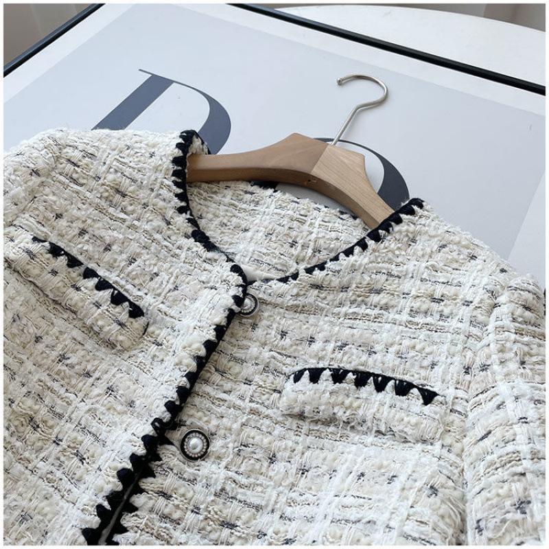 Frühlings-Herbstjacken-Design Mode Süße Tweed-Blazer Damen Französisch Elegant Büro Dame Wollene Kurze Anzugmäntel