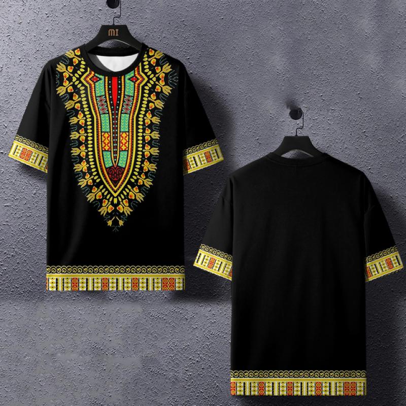 Sommer Kurzarm Herren T-Shirt Retro Ethno Muster Druck T-Shirts Street Casual Rundhals Oberteile Mode Übergroße Kleidung