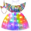 Rochie Unicorn pentru Fete cu Lumini LED Paiete Curcubeu Petrecere de Zi Zi Prințesă Rochie Tutu Costum Crăciun Halloween pentru Copii Îmbrăcăminte