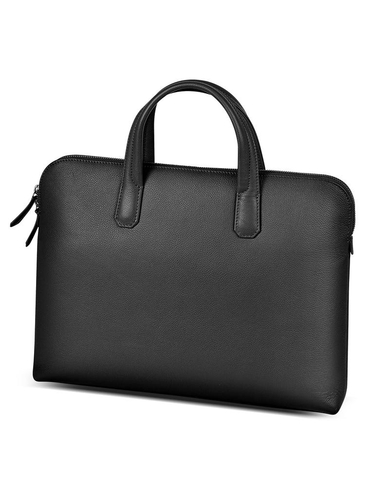 Mura Herren Business Aktentasche, Slim, Echtleder, Schwarz