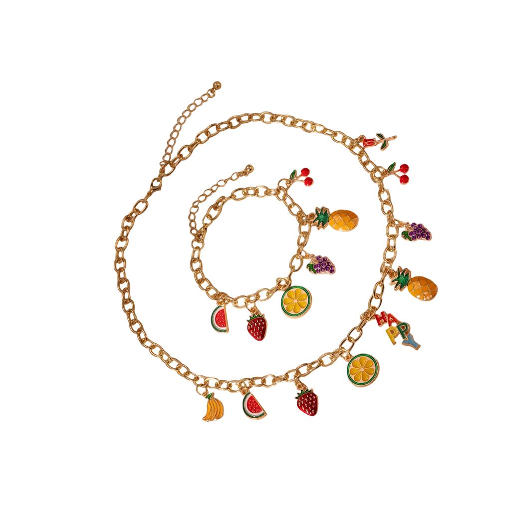 Trendy Fruit Bracelet and Necklace Set Stainless Steel Texture Suitable for Fashion Lovers Various Occasions Wear