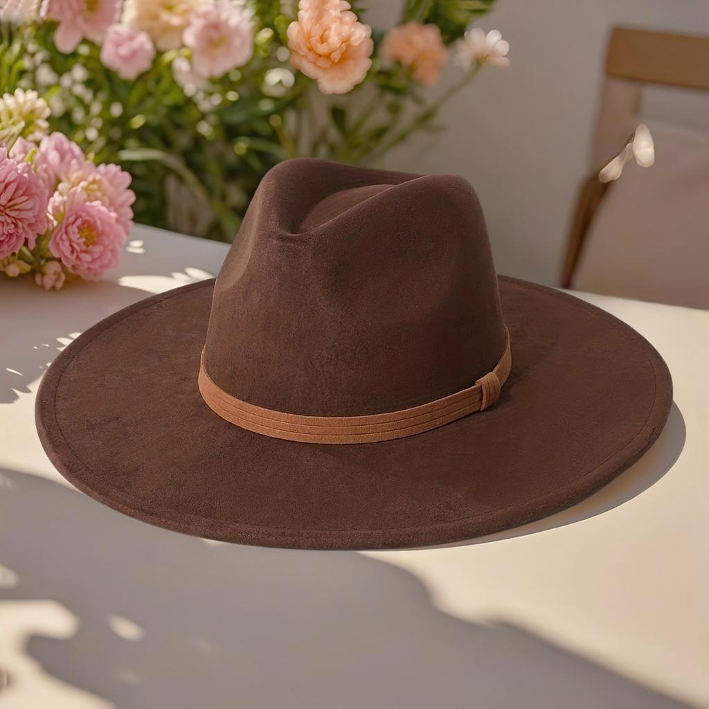 Women's Suede Hat with Colorful Heart-shaped Top and Wide Brim, Gentleman's Hat