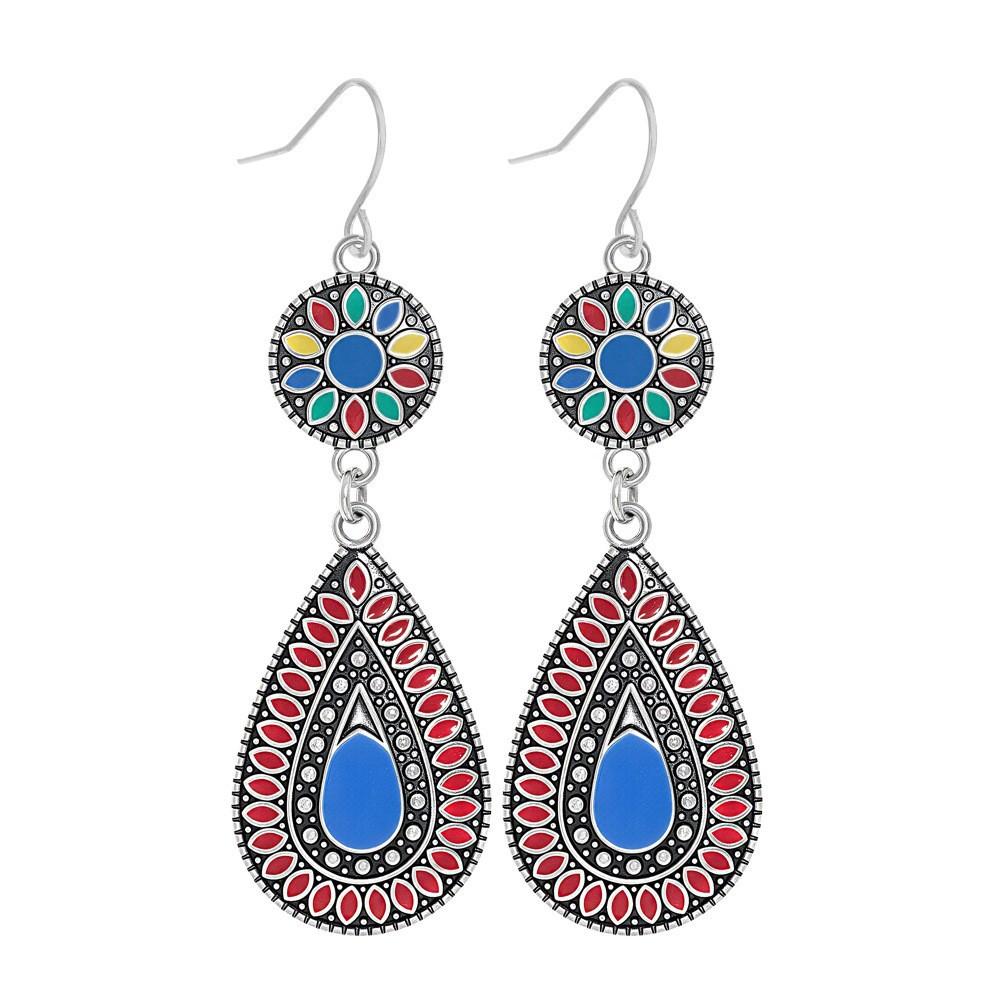 Popular earrings, European and American creative alloy earrings, bohemian round oil drop earrings, ethnic style jewelry