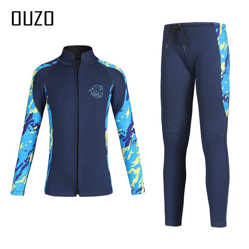 

Дитячий гідрокостюм з довгими рукавами, що складається з двох частин, 2,5 мм, для дайвінгу та серфінгу для хлопчиків та дівчаток - Захист від холоду та захист від медуз M