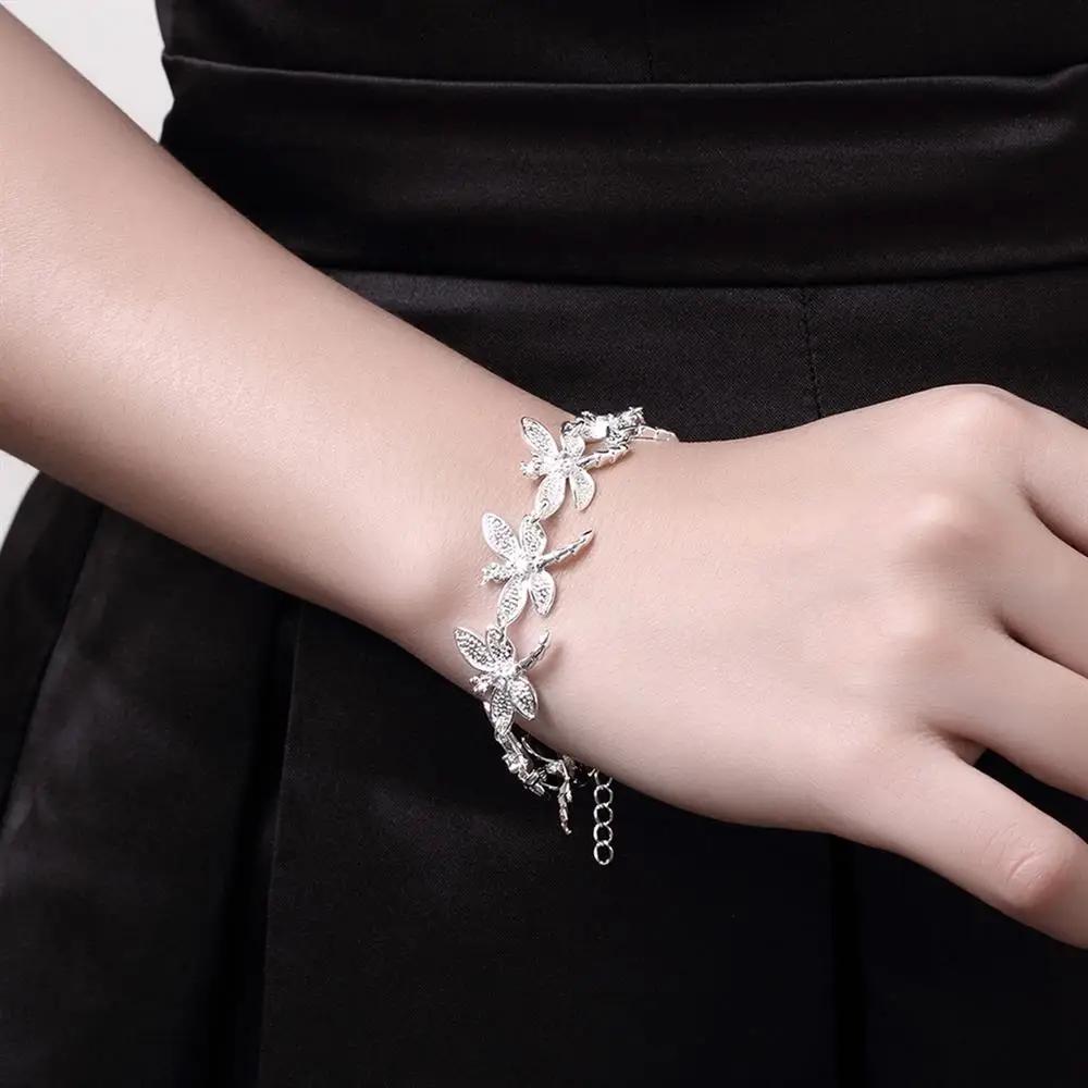 Fashion Party Gifts Charm 925 Silver Crystal dragonfly pendant necklace earring bracelet rings Jewelry set for women