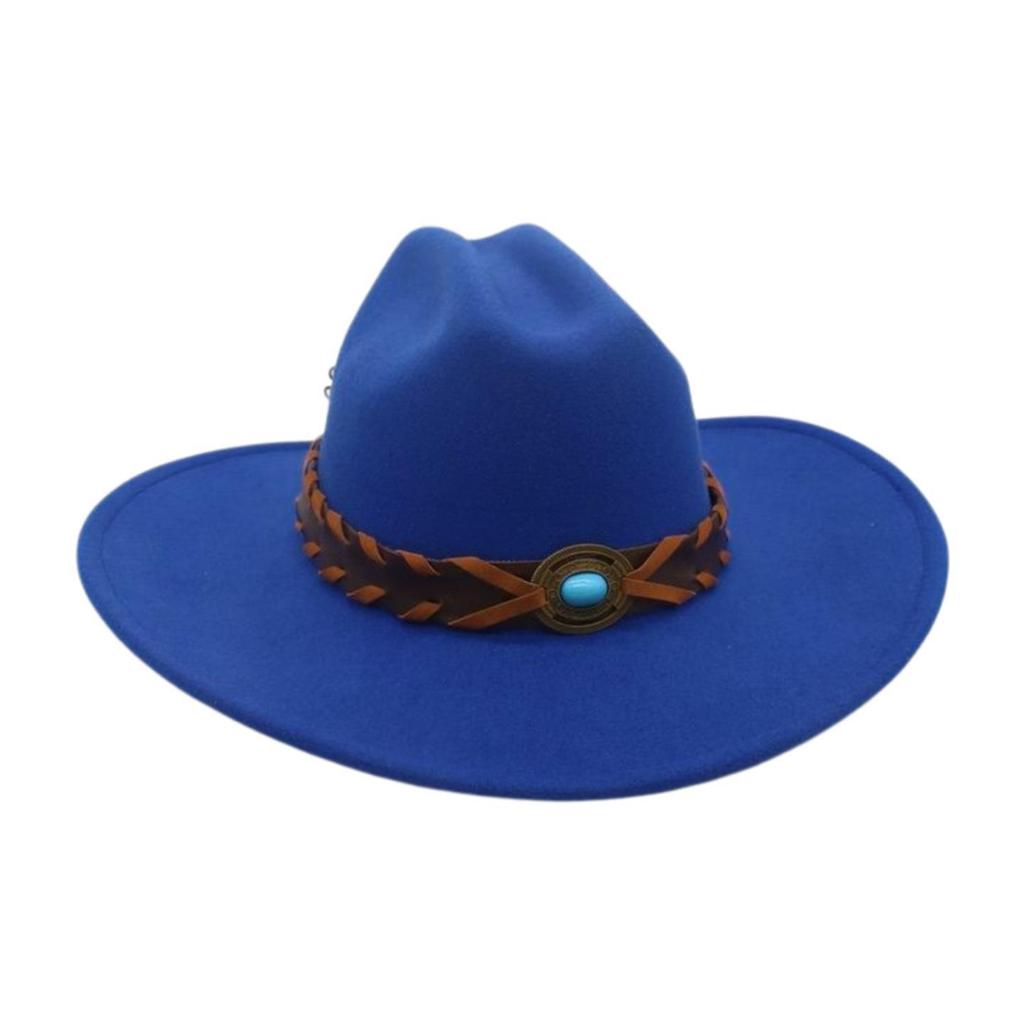 French Flat-Brimmed Top Hat Western Cowboy Hat Hot-Selling High-End Ethnic Style Travel Sunshade Woolen Jazz Hat