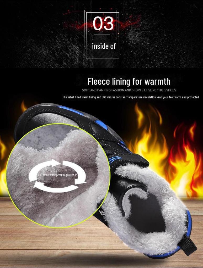 Boys' Winter Cotton Sports Shoes: Warm, Non-Slip, Velvet Lined for Medium & Large Children