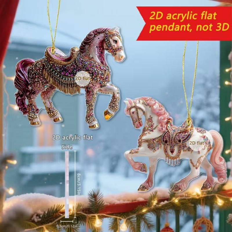 2/3/8Pcs Christmas 2D Flat Acrylic Horse Keychain Pendant Home Decoration Gift Festive Aesthetic Car Hanging Ornament Keychain