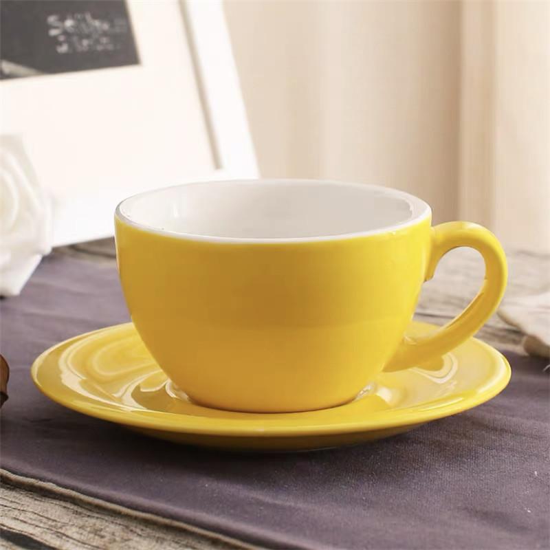 

200ml European Macaron Wide Mouth Cappuccino Coffee Cup with Saucer Set Creative Minimalist Colored Glaze Espresso Milk Mug жёлтый
