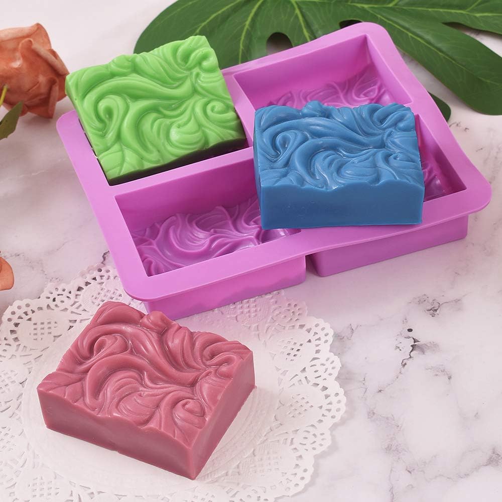 Dicke Silikon Rechteck Seifenformen, DIY Handgemachte Seifenformen mit Ozeanwellenmuster für Milchseife Gelee Pudding Mousse Form