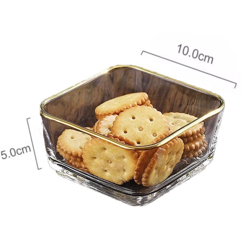 Gold Rim Square Glass Serving Plates Set with Wooden Tray