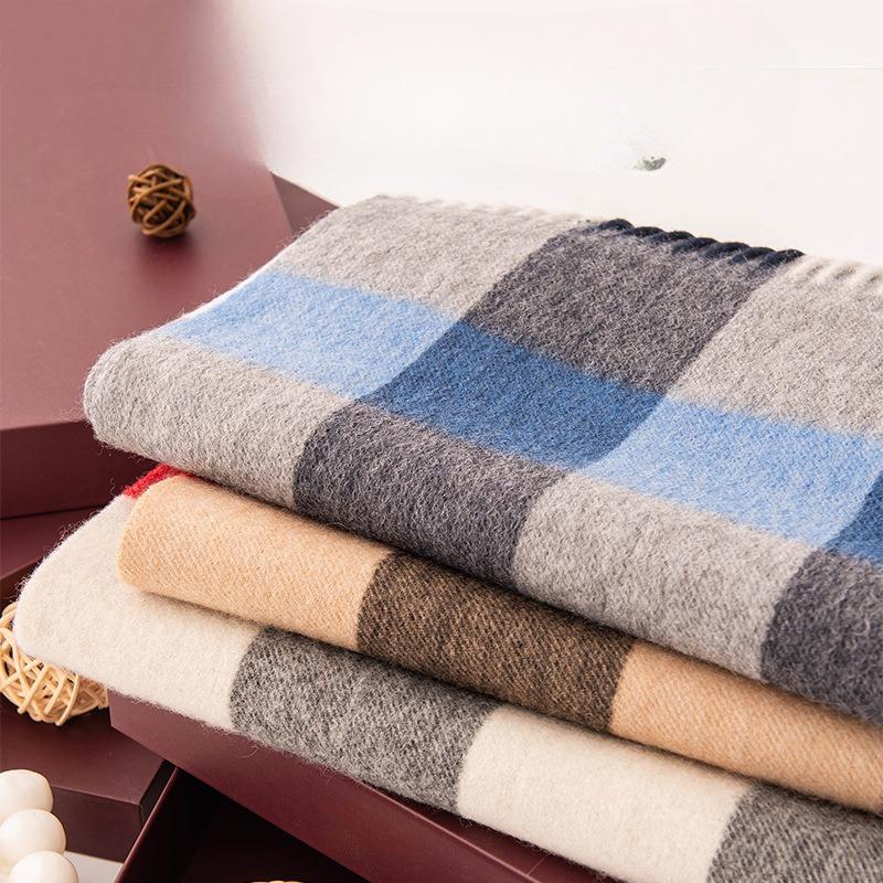 Scarf Korean Style Atmospheric Wool Scarf for Women High End  Long and Simple Women's Plaid Autumn and Winter Cashmere Shawl