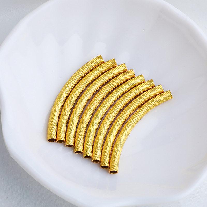 Matte Gold-Plated 45mm Large Hole Bent Tube for DIY Handmade Accessories