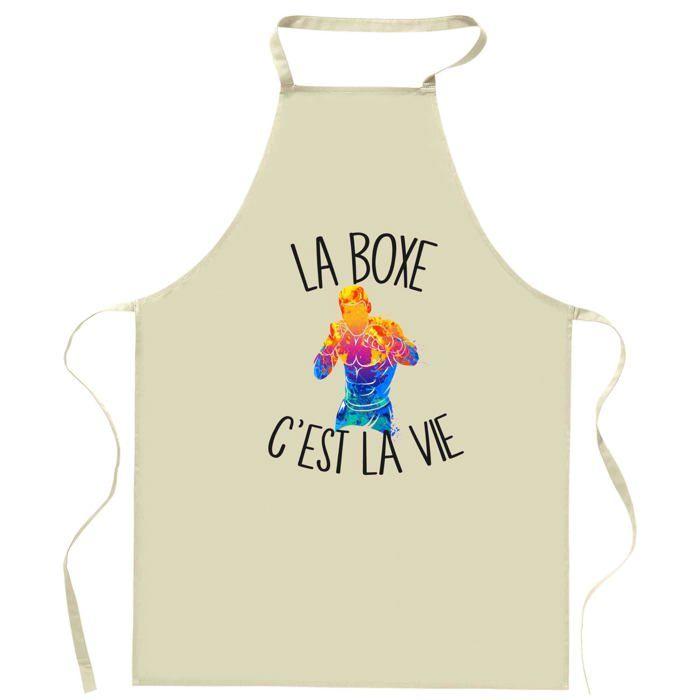 Tablier de cuisine - Boxe C'est la vie - Impression française - Coton résistant - Liens ajustables