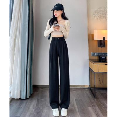 New Summer Ice Silk Suit Pants for Women with High Waist Wide Legs Drooping Pear-shaped Body Casual Straight Versatile Trousers