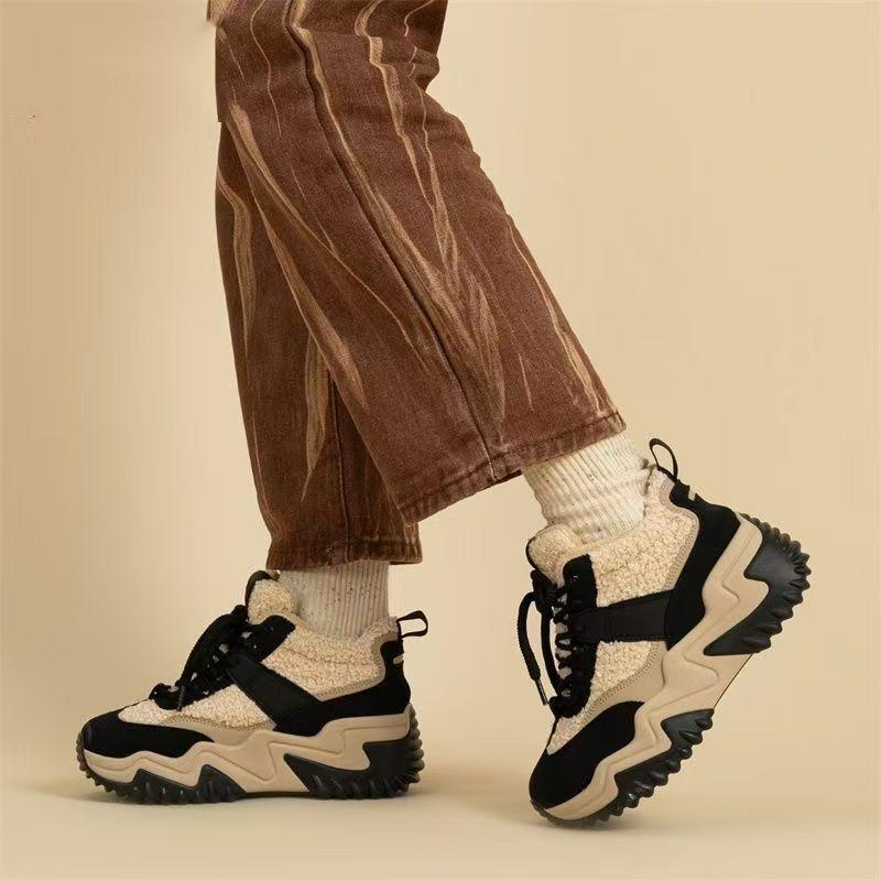 Dad shoes casual shoes women's snow boots winter women's shoes velvet warm cotton shoes fashion thick sole high top