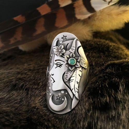 Dámský prsten Fairy Ring Kali Socha prsten pro ženy Taurus Face Ring Zásnubní gotický snubní prsten Hvězdný prsten