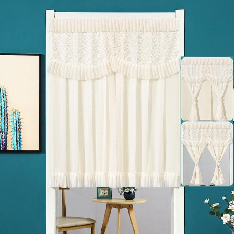 Lace Door Partition Curtain for Home – No-Drill, Double Layer, Transparent Gauze, Polyester, Anti-Mosquito.
