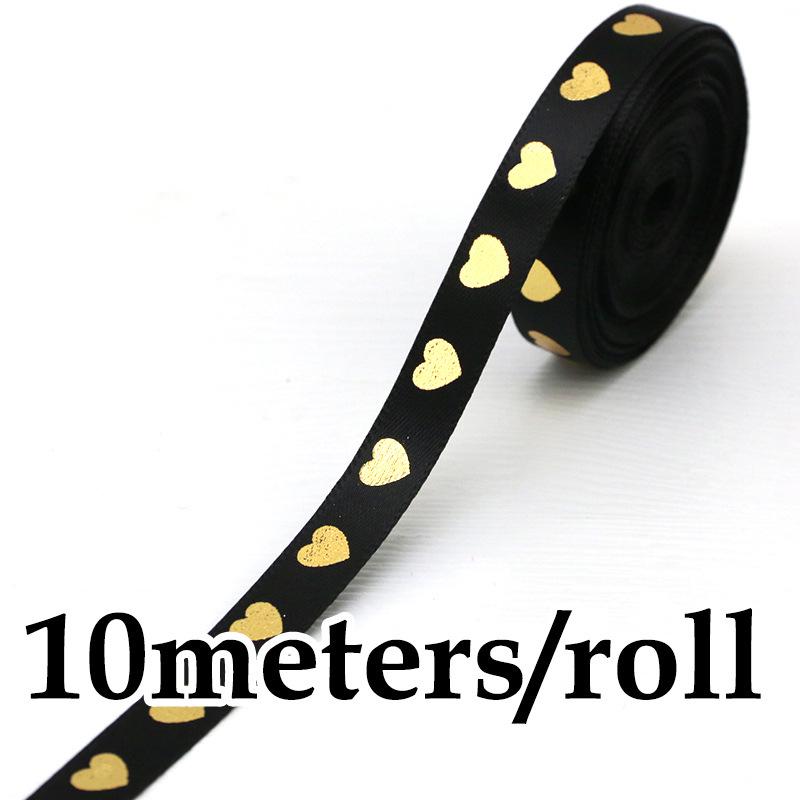 1cm Gold Pfirsichherz Heißfolienprägung Liebesdruck Band, 10m/Rolle - Ideal für Geschenkverpackung