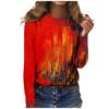 Damenmode, lässig, langärmelig, bedruckt, Rundhalspullover, Top-Bluse