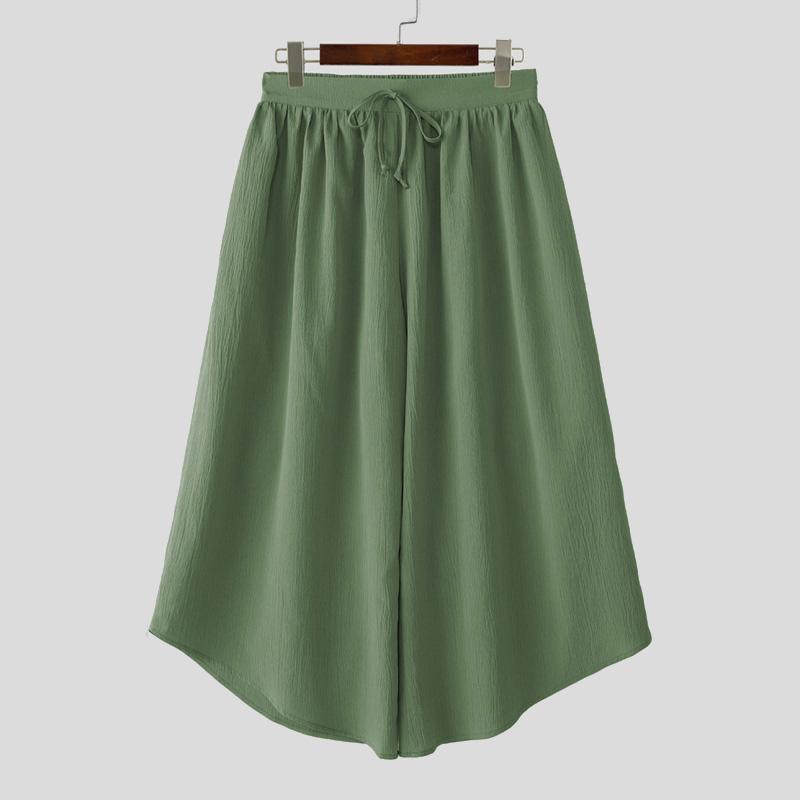 

INCERUN Винтажные мужские укороченные свободные брюки с эластичной талией на кулиске, однотонные, текстурированные, с неровным краем XL зелёный