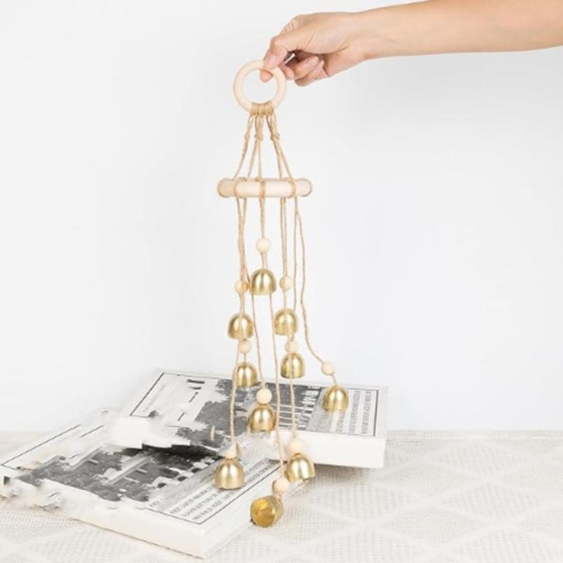 Wood Garden Wind Chimes Golden Bells Ornaments For Patios Balcony Decoration Harmonious Tones