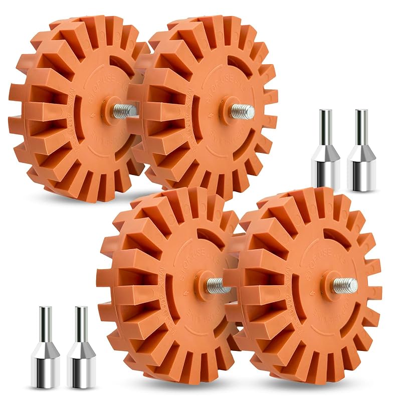 2 Packs Of Sticker Remover Rubber Wheels, 4-Inch Rubber Wheels With Drill Bit Adapters, Are Cleaning Tools For Removing Decals, Tapes, And Vinyl
