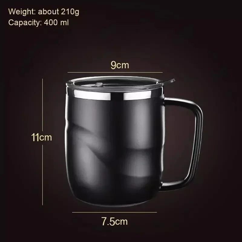 New Stainless Steel Insulated Coffee Mug with Sliding Lid Vacuum Travel Handle Camping Tea Flask for Hot Home Office Cold Drinks