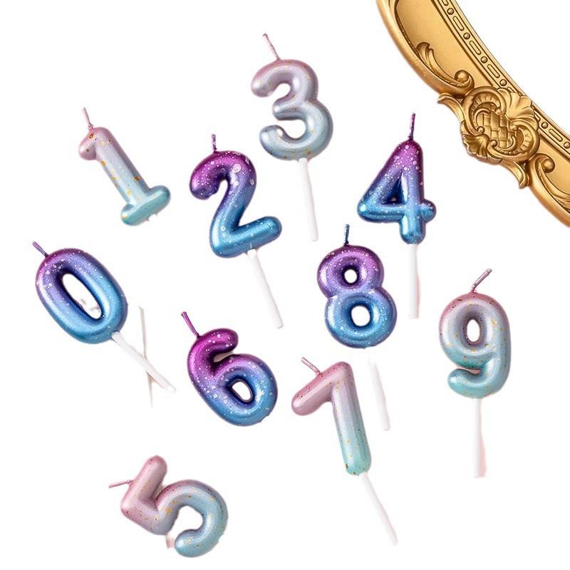 Ins Galaxy Gradient Digital Birthday Candle Ornament Pink Blue Purple Layout Party Cake Baking Plug-in Card