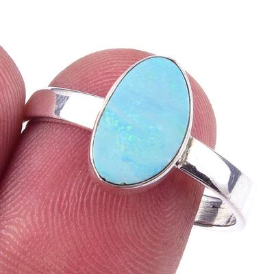 Natural Australian Opal Gemstone Handmade 925 Solid Silver Ring Size 9.5 K8u43