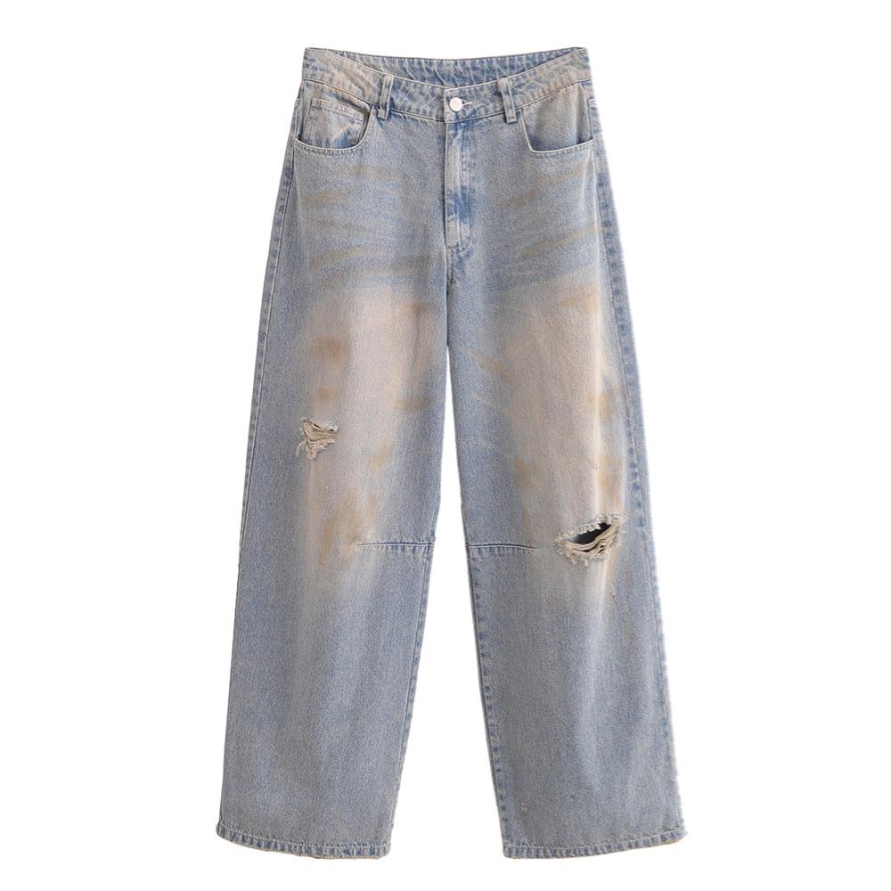 

2025 Spring/Summer Women s Distressed Mid-Rise Balloon Jeans M