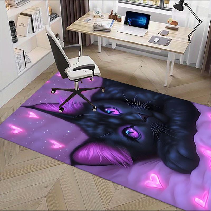 Charming Black Cat Chair Mat Office Carpet with Pink Hearts, Large Rug for Home Decor, Sofa Mat, Gift Idea for Any Room