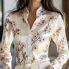 Elegant Women's Printed Button-down Long-sleeve Shirt, Suitable for Office, Commuting and Formal Occasions