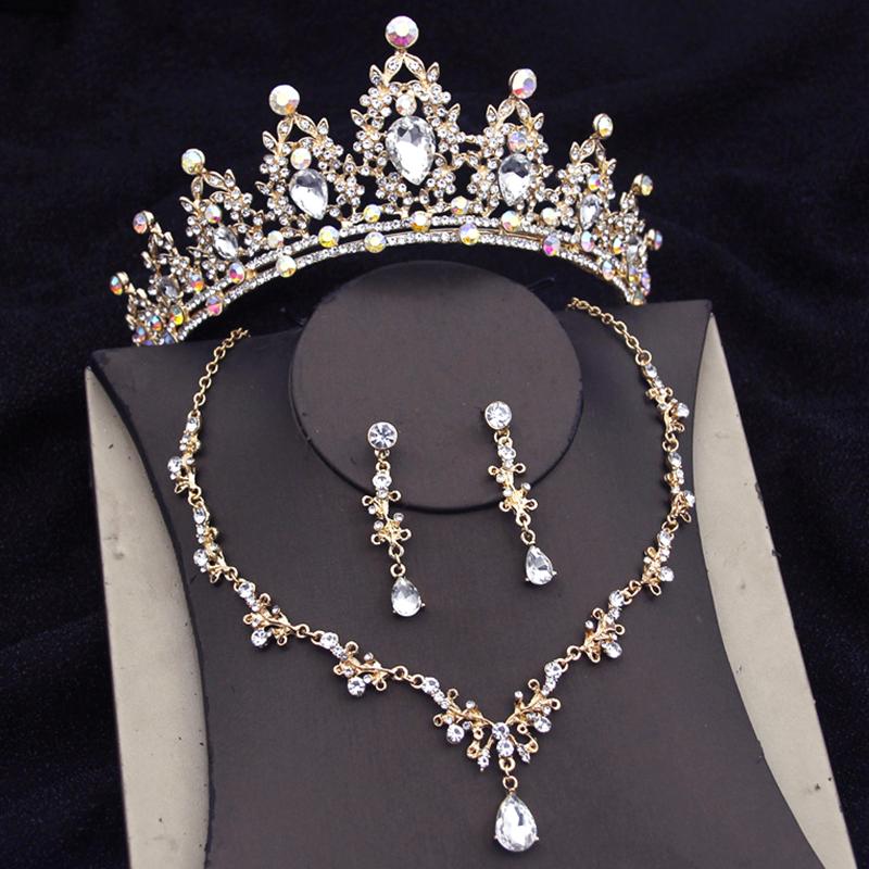 Luxury Princess Bridal Jewelry Sets for Girls Tiaras Crown Dangle Earrings Choker Necklace Wedding Jewelry Set