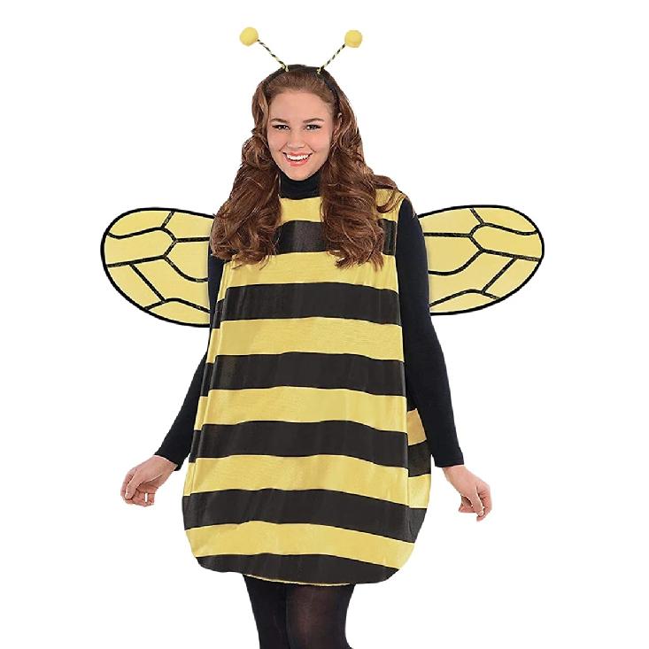 Bee Costumes for Women, Halloween Honey Bee Costume Adult Kids Little Bee Costume, Antennae Headband+Dress+Wings+Leg Warmers