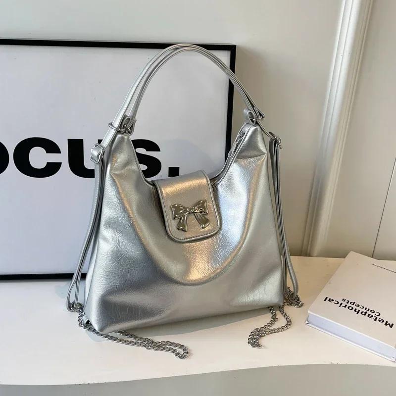 Women's PU Zipper Shoulder Bag High Quality Large Capacity Chain Arc Bag Leisure New Trend Fashion Trend
