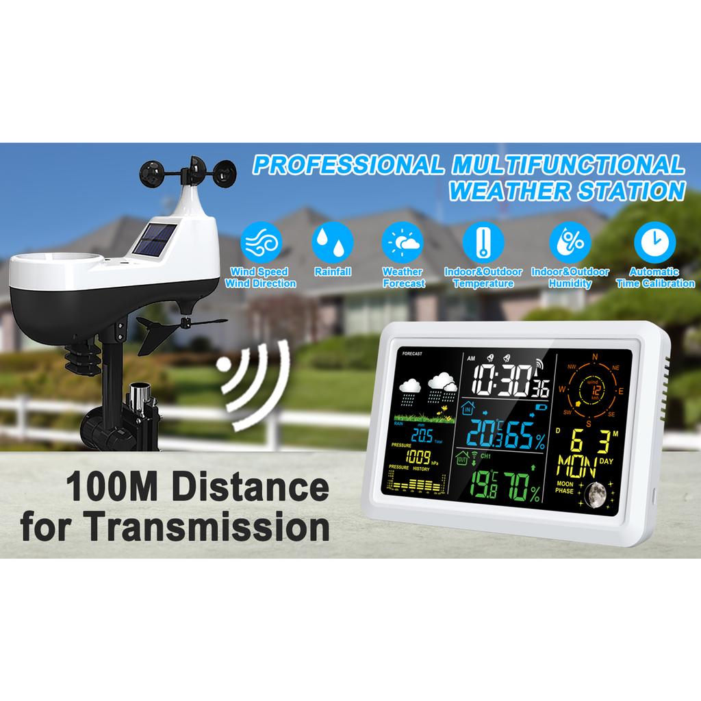 Weather Station with Outdoor Sensor Indoor Outdoor Thermometer with 7.5-inch VA LCD Screen Weather