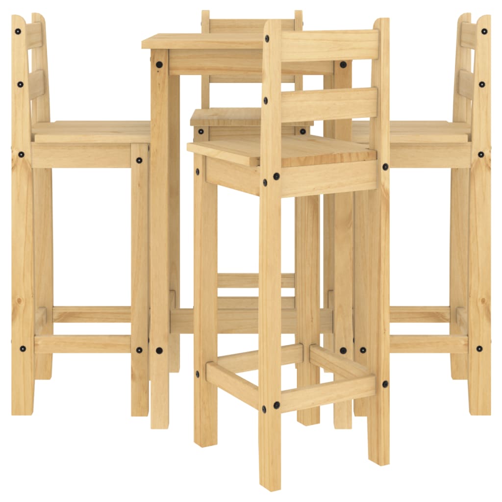 5 Piece Bar Set Solid Pine Wood