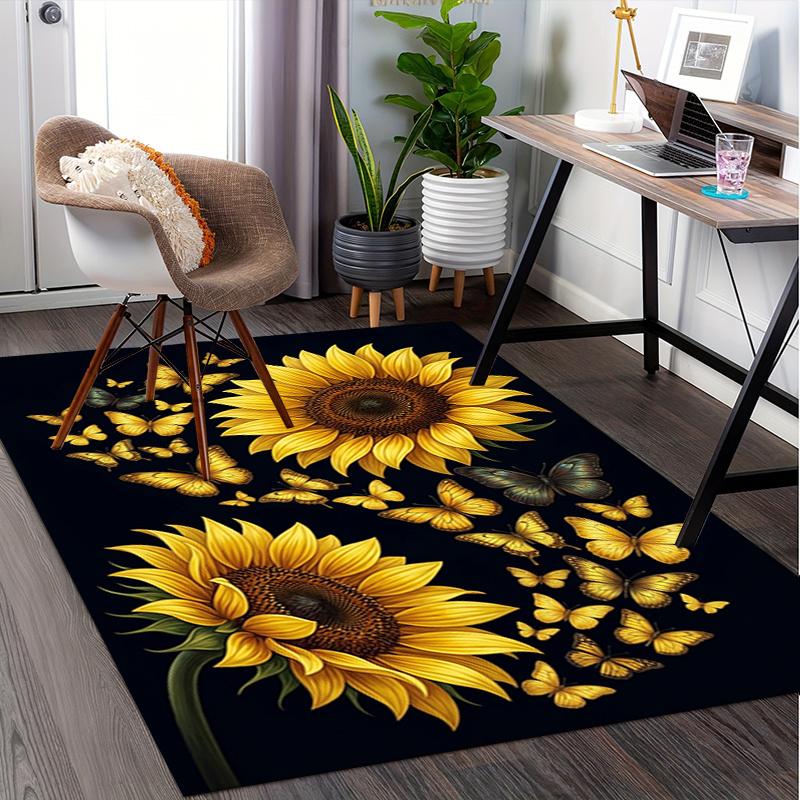 Sunflower Butterfly Pattern Printed Chair Mat -Decorative Mats for Office Tables,Coffee Tables - Durable and Fashionable Carpet0331168 100cm x 120cm