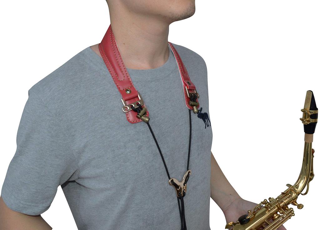 Adorence Premium Saxophone Strap Breathable Pads and Metal Ergonomic Cervical Strap Pad Red (Handmade, Hooks) - -