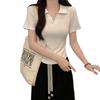 Pure desire style white lapel collar short-sleeved T-shirt for women's summer new Korean version slim-fit irregular polo collar bottoming shirt for 