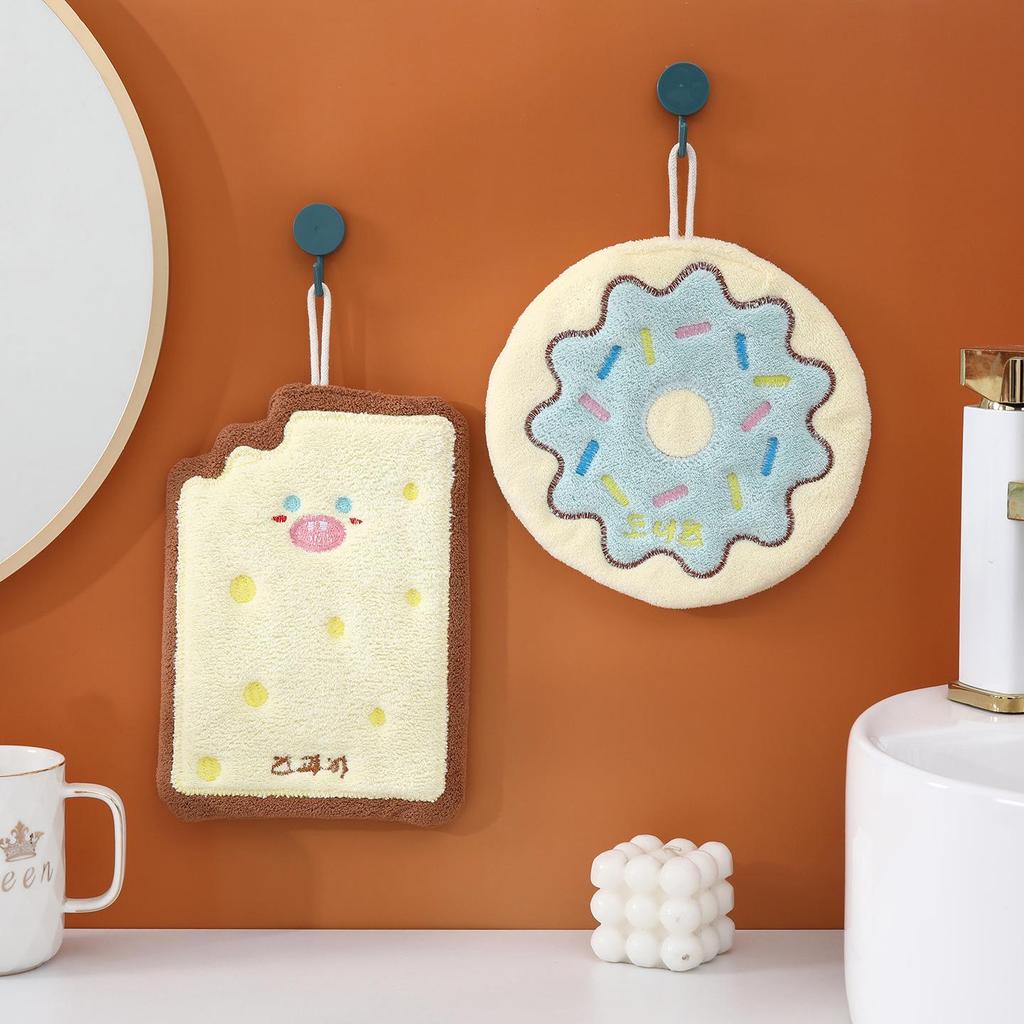 Cartoon Cheese Design Coral Fleece Hand Towel - Absorbent & Thick for Bathroom/Kitchen