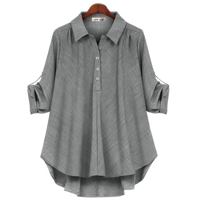 

Women s New Two-Tone Fabric Loose Shirt Gray L