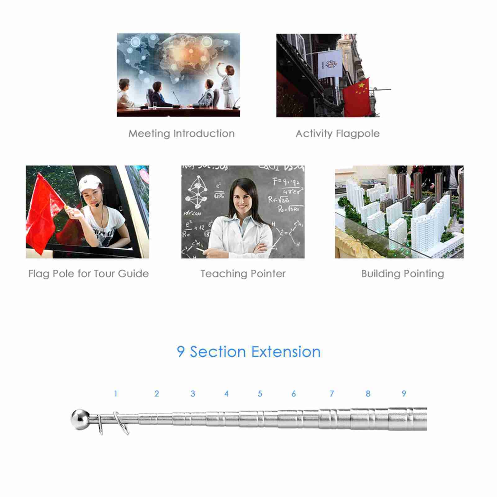

Абсолютно новый 2-метровый уличный телескопический флагшток из нержавеющей стали для учителей, флагшток, указка для обучения, экскурсовод красный