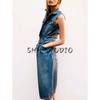 Spring New Women's Clothing Retro Mid Length Long Length Cotton Lapel Sleeveless Denim Dress 9942154