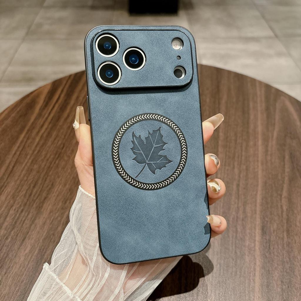 Luxury Maple Leaf Suede Magnetic Case for Apple 17 Pro Max
