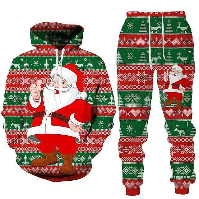 2024 Herbst-Winter 3D-Druck Herren Weihnachts-Kapuzenpullover Sweatshirt Set