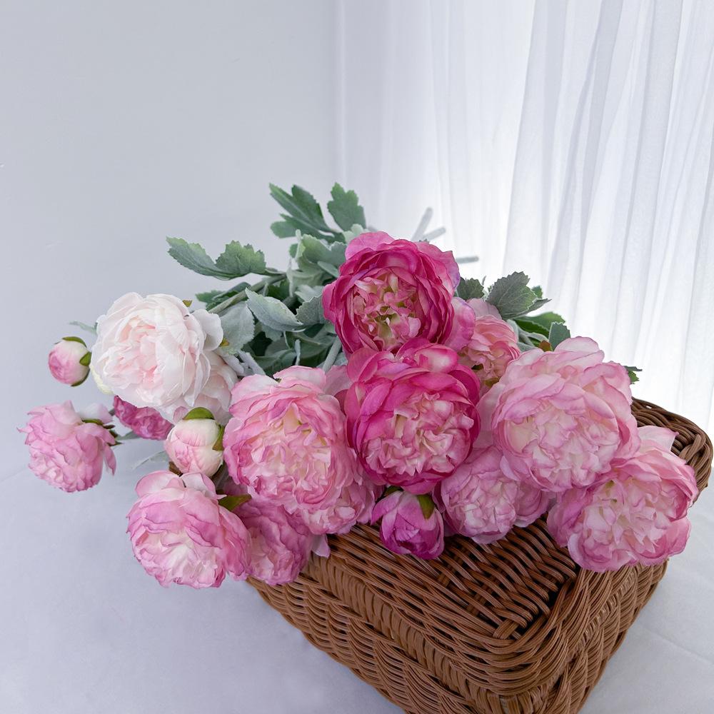 Simulated Flocking 3-Head Dew Lotus Handle Bouquet, Home Decoration Ornament, Hand Bouquet, Fake Flower Living Room Flower Arrangement